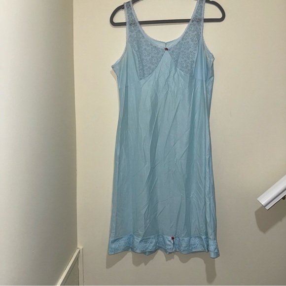 Women’s Vintage Baby Blue Vintage Slip Lace Rose Details Lingerie Dress No Size - Picture 3 of 16